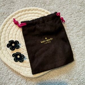 Kate Spade Black Drawstring Jewelry Pouch with Black Flower Earrings